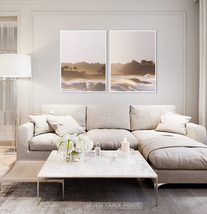 Sunset Ocean Wave Wall Art Print Set of 2