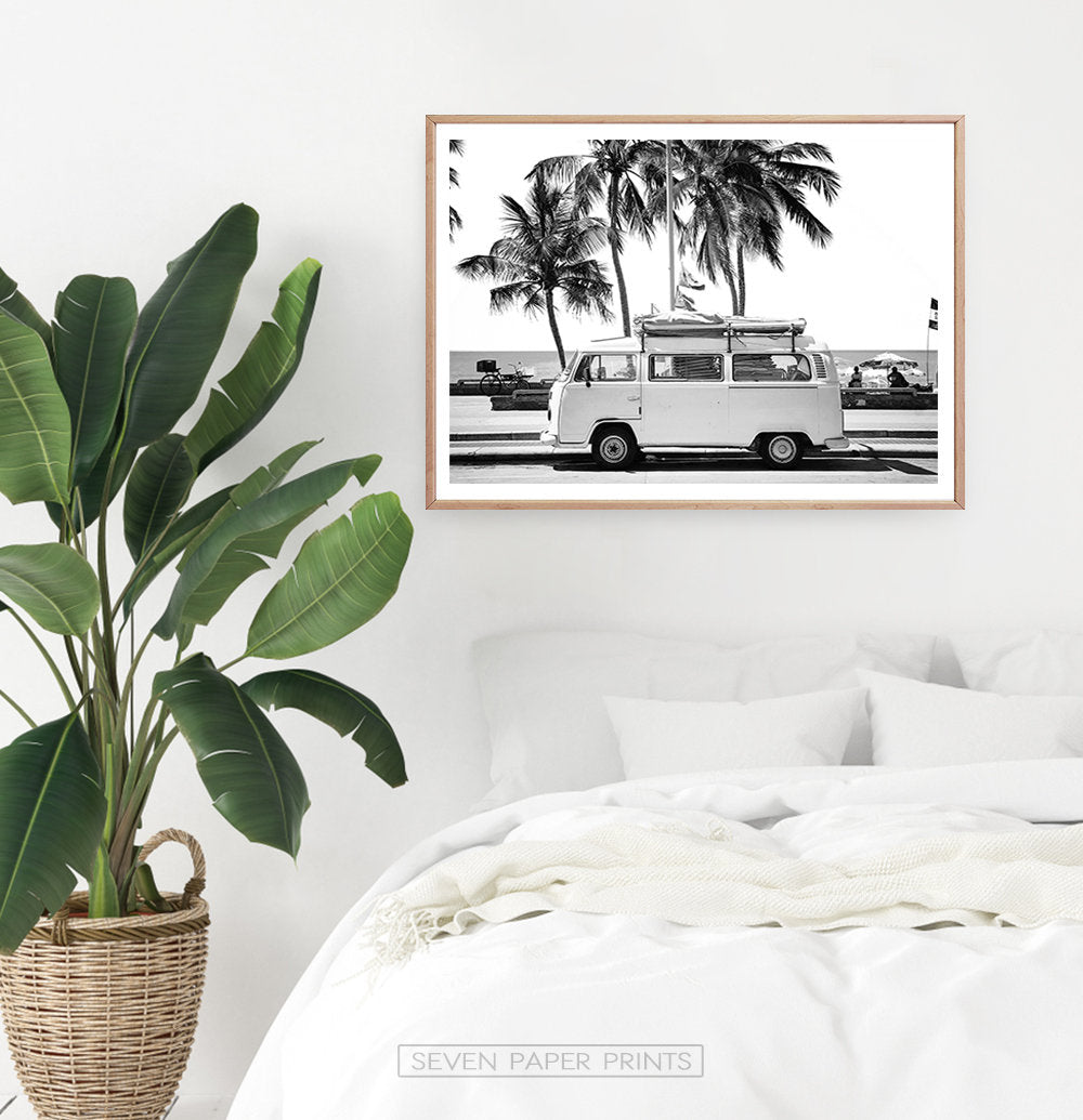 Black And White Retro Combi Bus Print