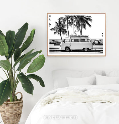 Black And White Retro Combi Bus Print