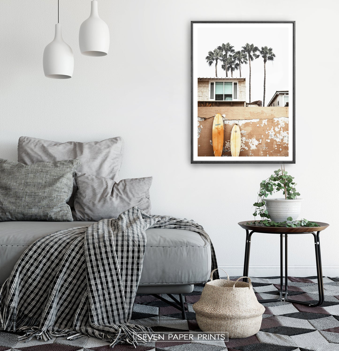 Coastal Surf Print with Palm Trees
