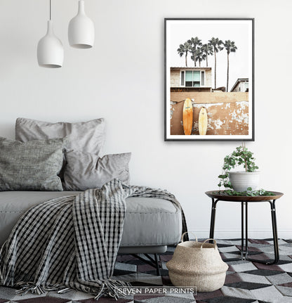 Coastal Surf Print with Palm Trees