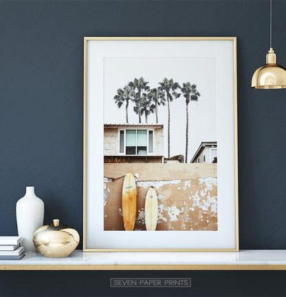 Coastal Surf Print with Palm Trees