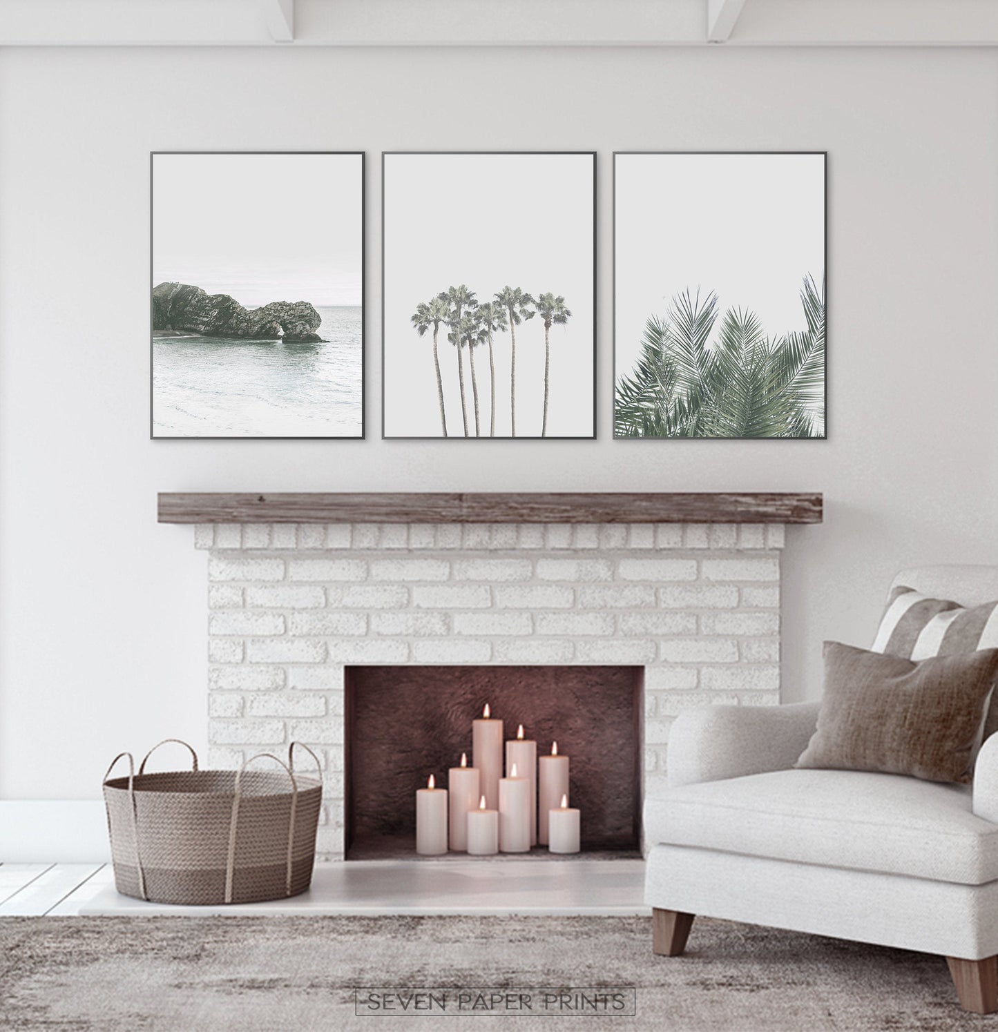Palm Tree Wall Art Set of 3 Pastel Coastal Prints