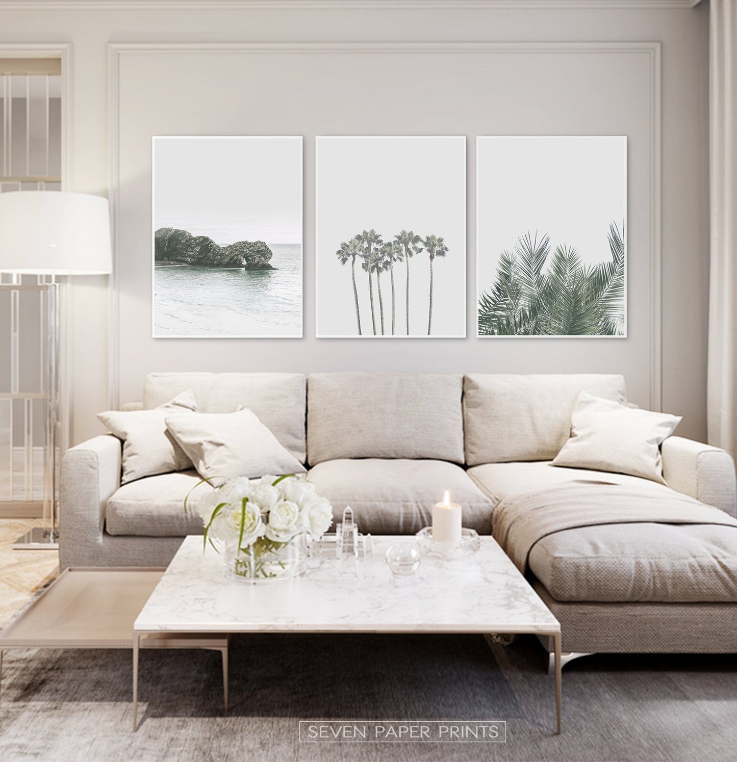 Palm Tree Wall Art Set of 3 Pastel Coastal Prints
