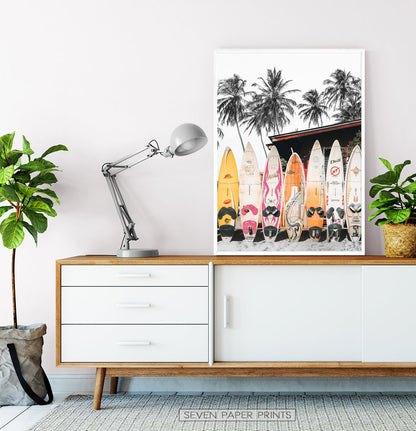 Tropical Surf Wall Art with Surfboards