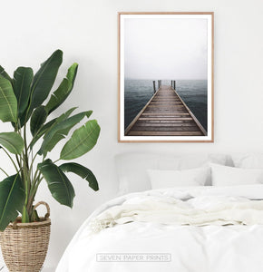 Minimalist Wooden Pier Print with Coastal Landscape