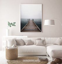 Load image into Gallery viewer, Minimalist Wooden Pier Print with Coastal Landscape
