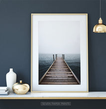 Load image into Gallery viewer, Minimalist Wooden Pier Print with Coastal Landscape
