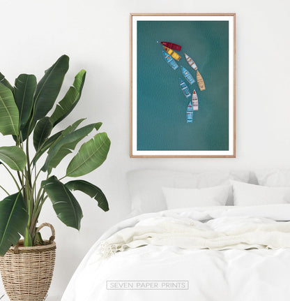 Colorful Canoe Boats in the Sea Print