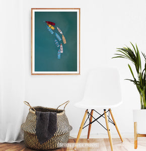 Colorful Canoe Boats in the Sea Print