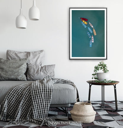 Colorful Canoe Boats in the Sea Print