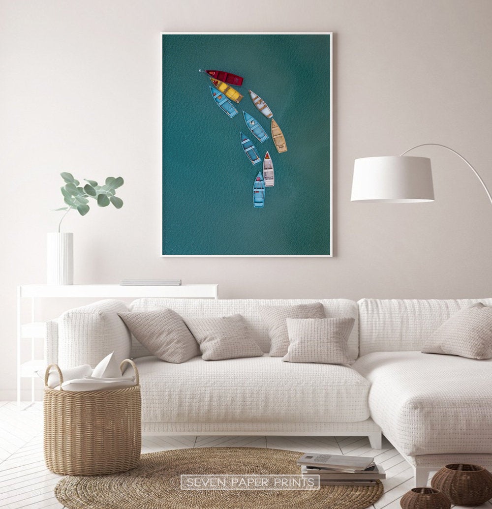 Colorful Canoe Boats in the Sea Print
