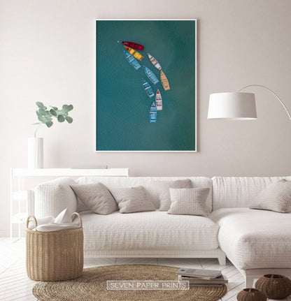 Colorful Canoe Boats in the Sea Print