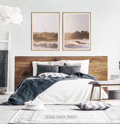 Sunset Ocean Wave Wall Art Print Set of 2