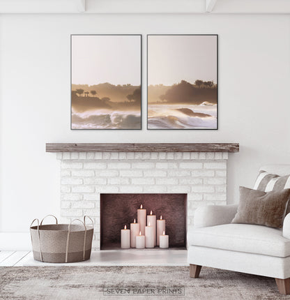 Sunset Ocean Wave Wall Art Print Set of 2