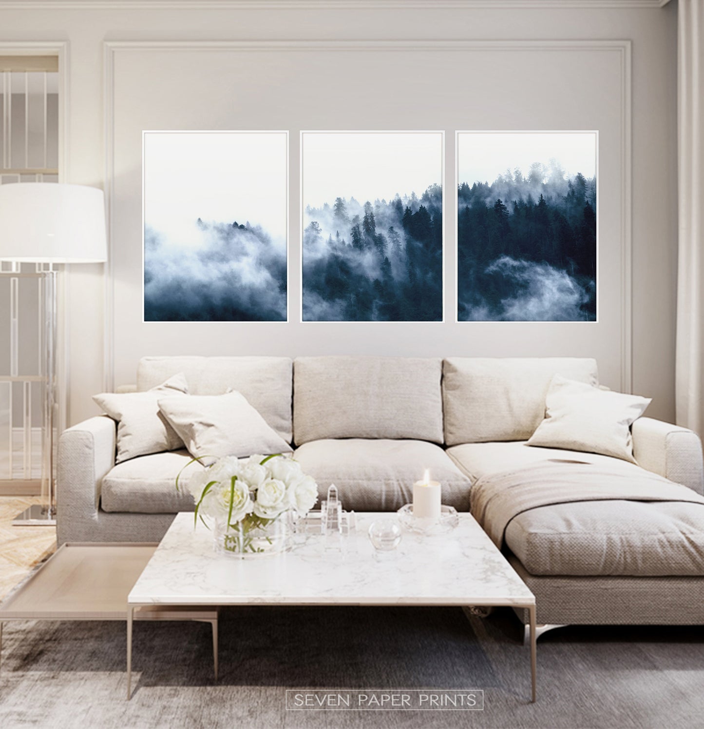 Misty Indigo Forest Landscape Set of 3 Digital Scenery