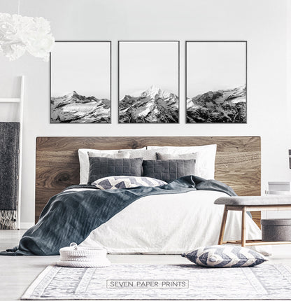 Mountain Landscape Black and White Wall Art Set of 3