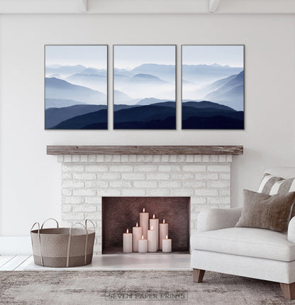 Blue Mountain Wall Art Set of 3 Modern Abstract Prints