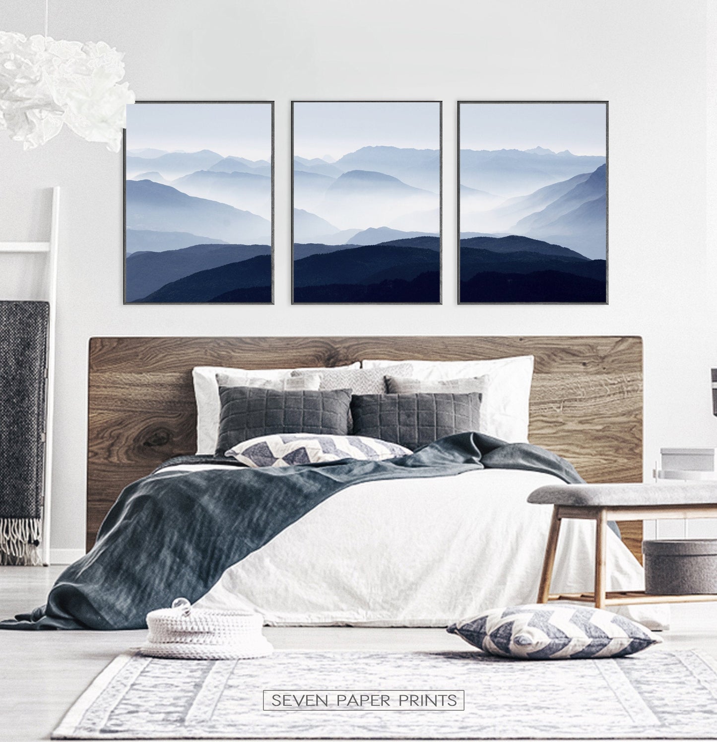 Blue Mountain Wall Art Set of 3 Modern Abstract Prints