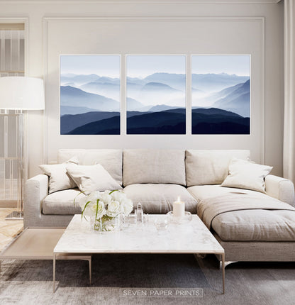 Blue Mountain Wall Art Set of 3 Modern Abstract Prints