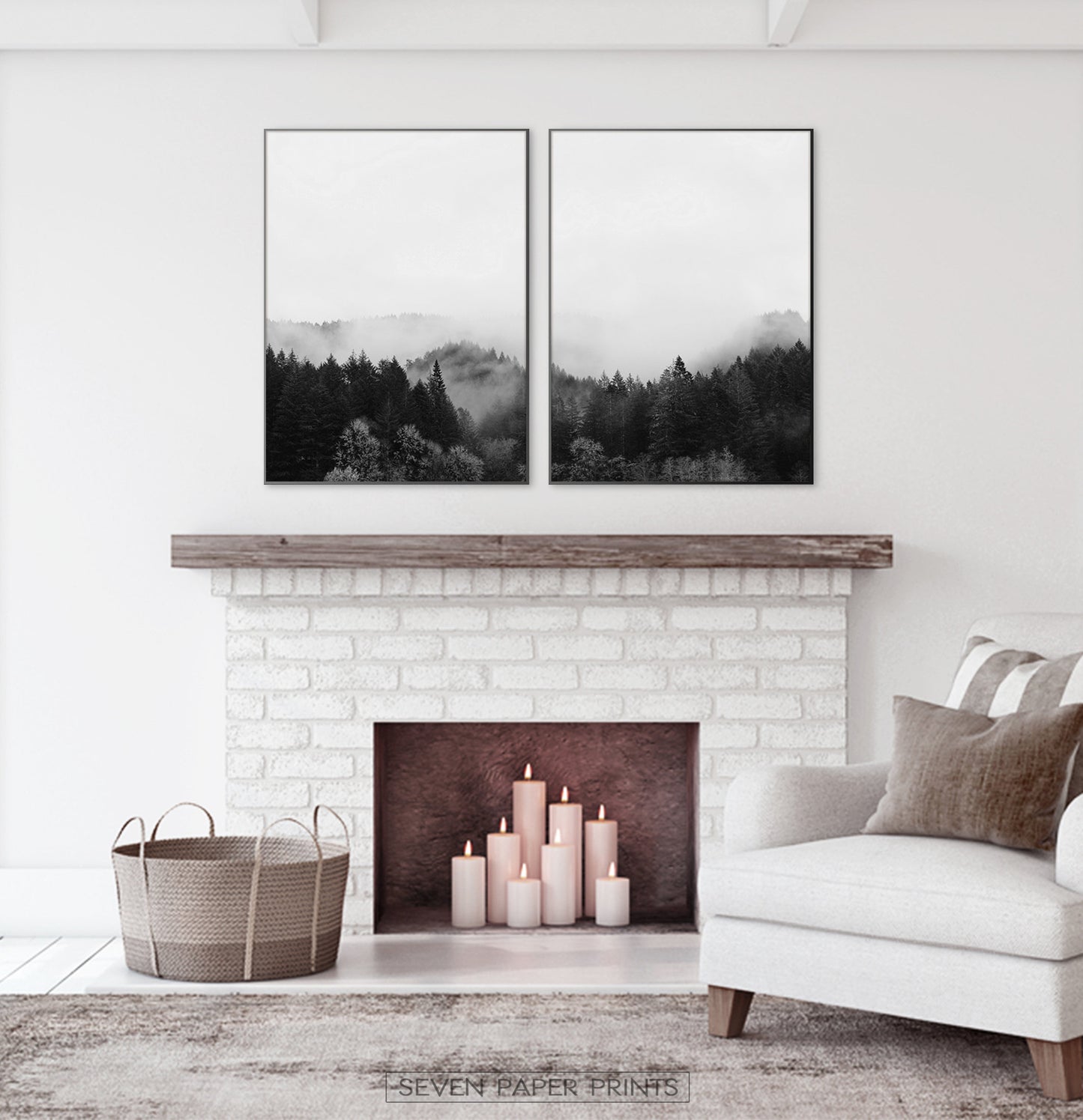 Black and White Foggy Nature Print Set of 2