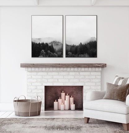 Black and White Foggy Nature Print Set of 2