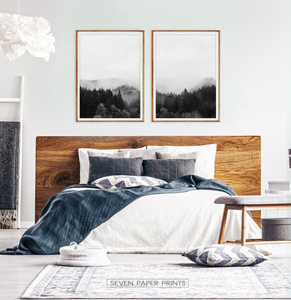 Black and White Foggy Nature Print Set of 2