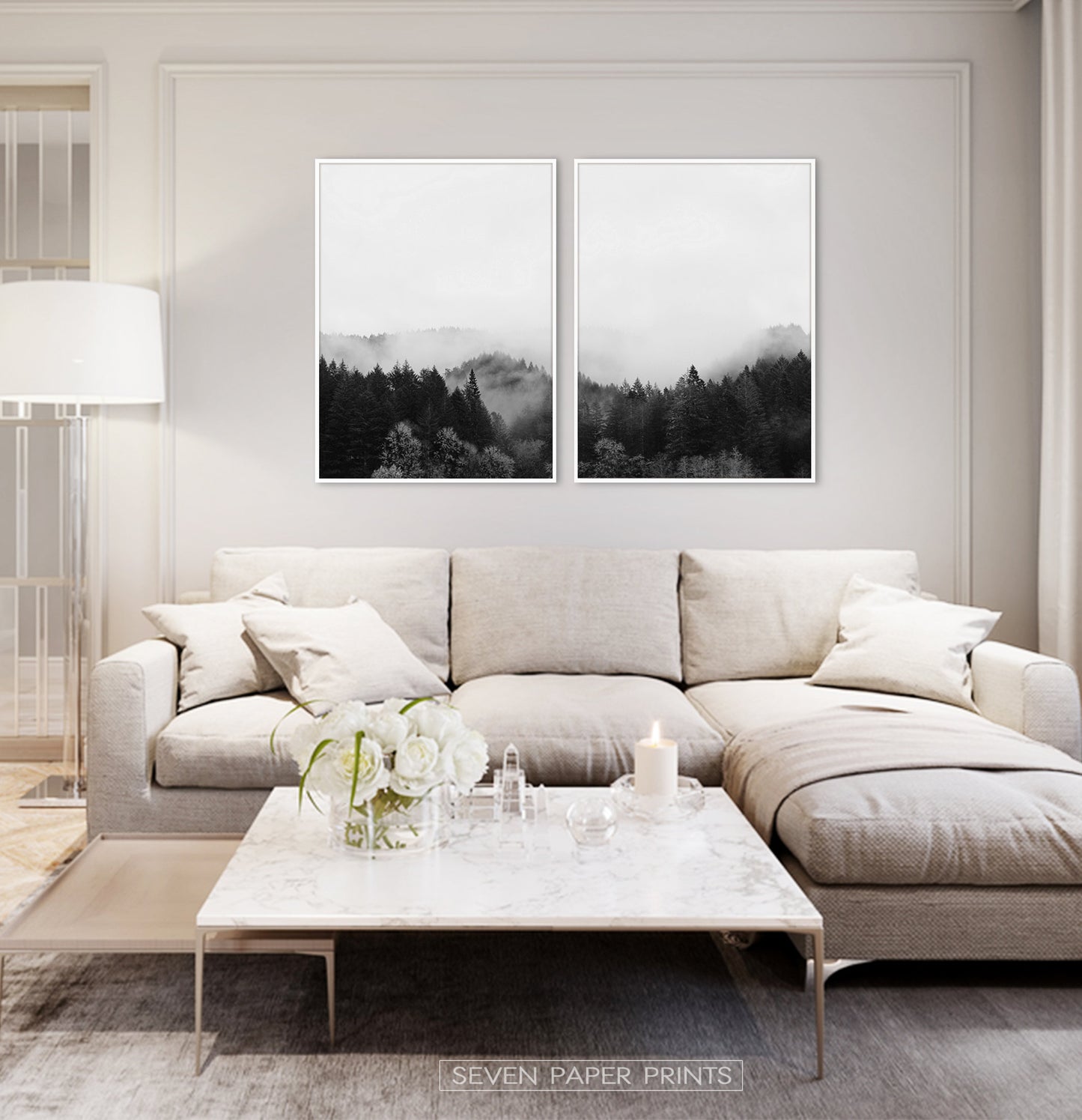 Black and White Foggy Nature Print Set of 2