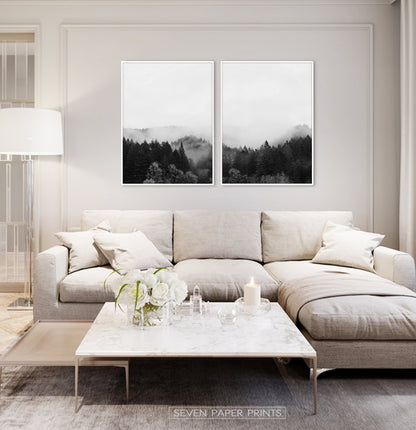 Black and White Foggy Nature Print Set of 2