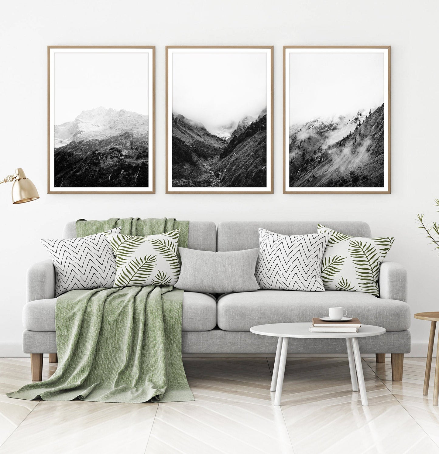 Black and White Mountain Landscape Set of 3 Wall Arts