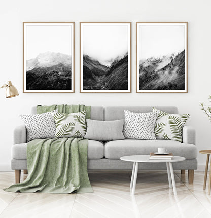 Black and White Mountain Landscape Set of 3 Wall Arts