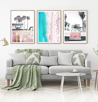 Coastal Pink Wall Art Set of 3 Prints