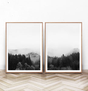 Black and White Foggy Nature Print Set of 2