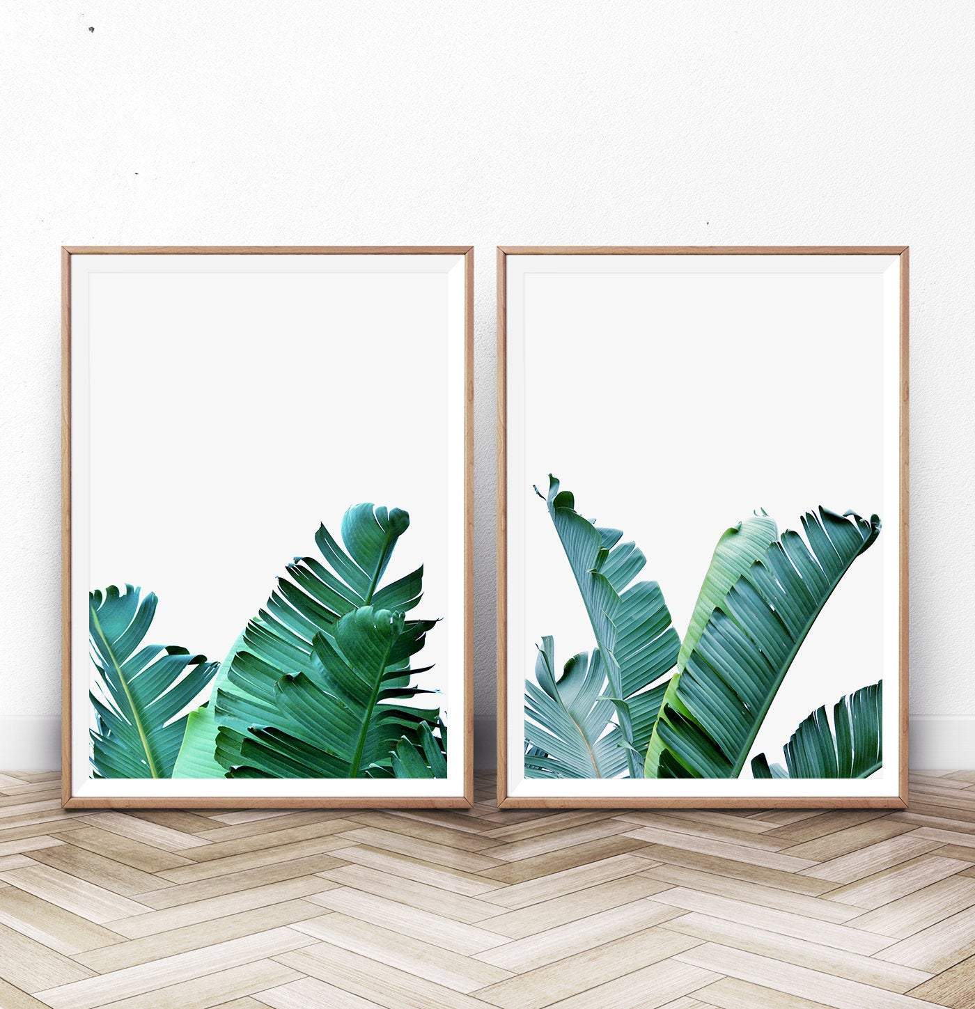Green Banana Leaf Set of 2 Tropical Decor Prints