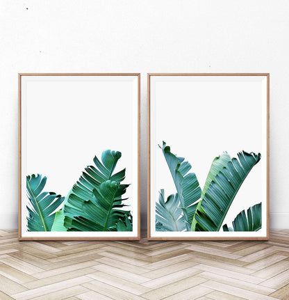 Green Banana Leaf Set of 2 Tropical Decor Prints