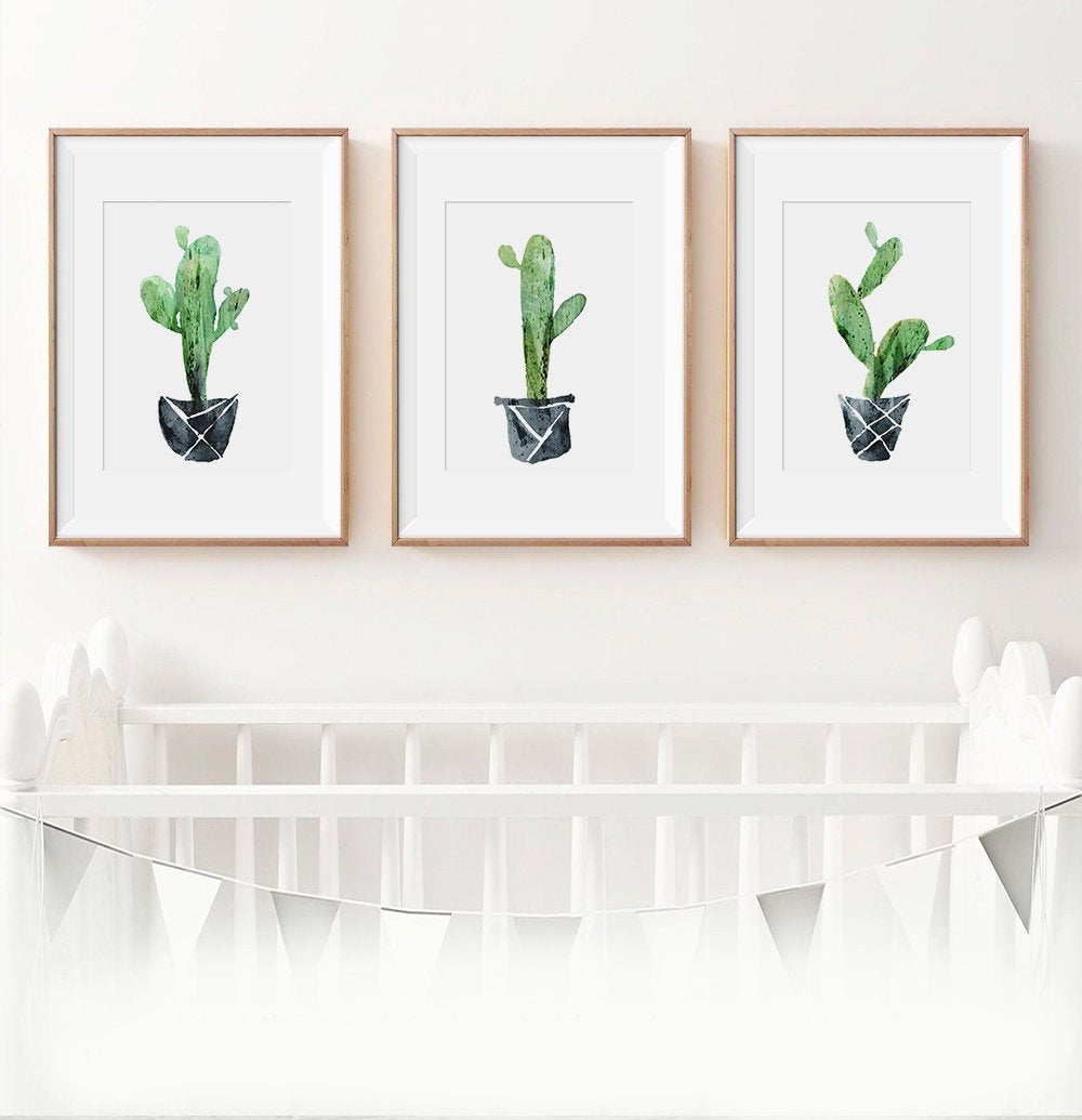 Cactus Wall Art Set of 3 Prints for Nursery
