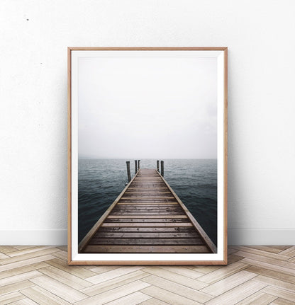 Minimalist Wooden Pier Print with Coastal Landscape