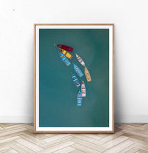 Load image into Gallery viewer, Colorful Canoe Boats in the Sea Print
