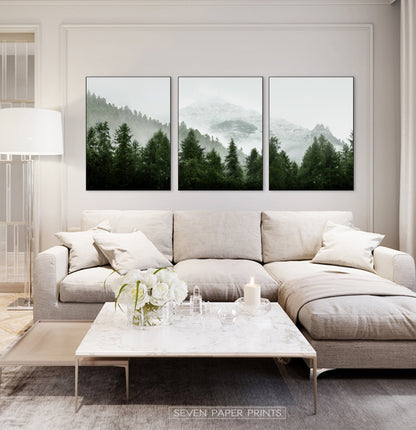 Set of 3 Green Mountain Forest Landscape Prints
