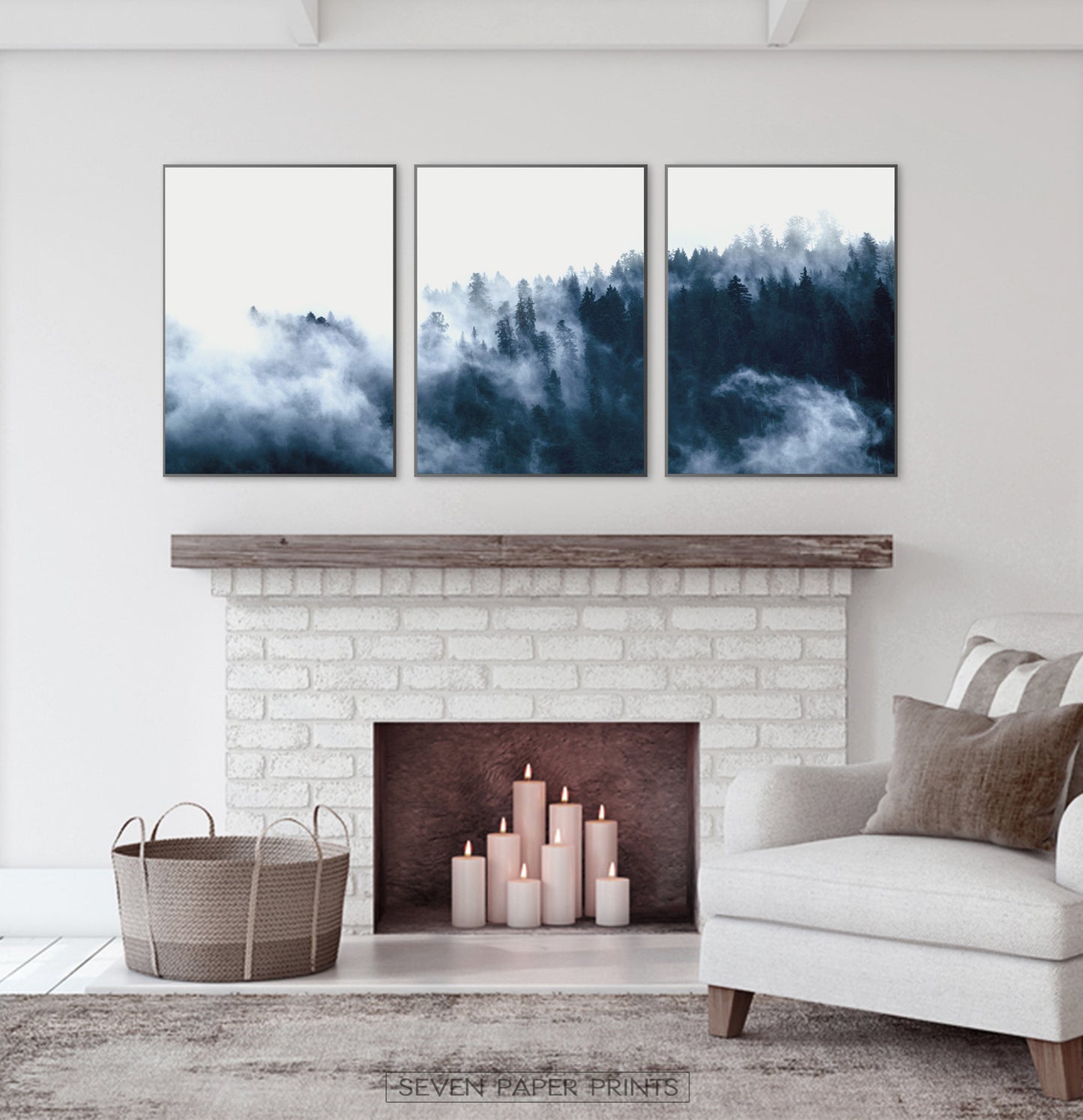 Misty Indigo Forest Landscape Set of 3 Digital Scenery