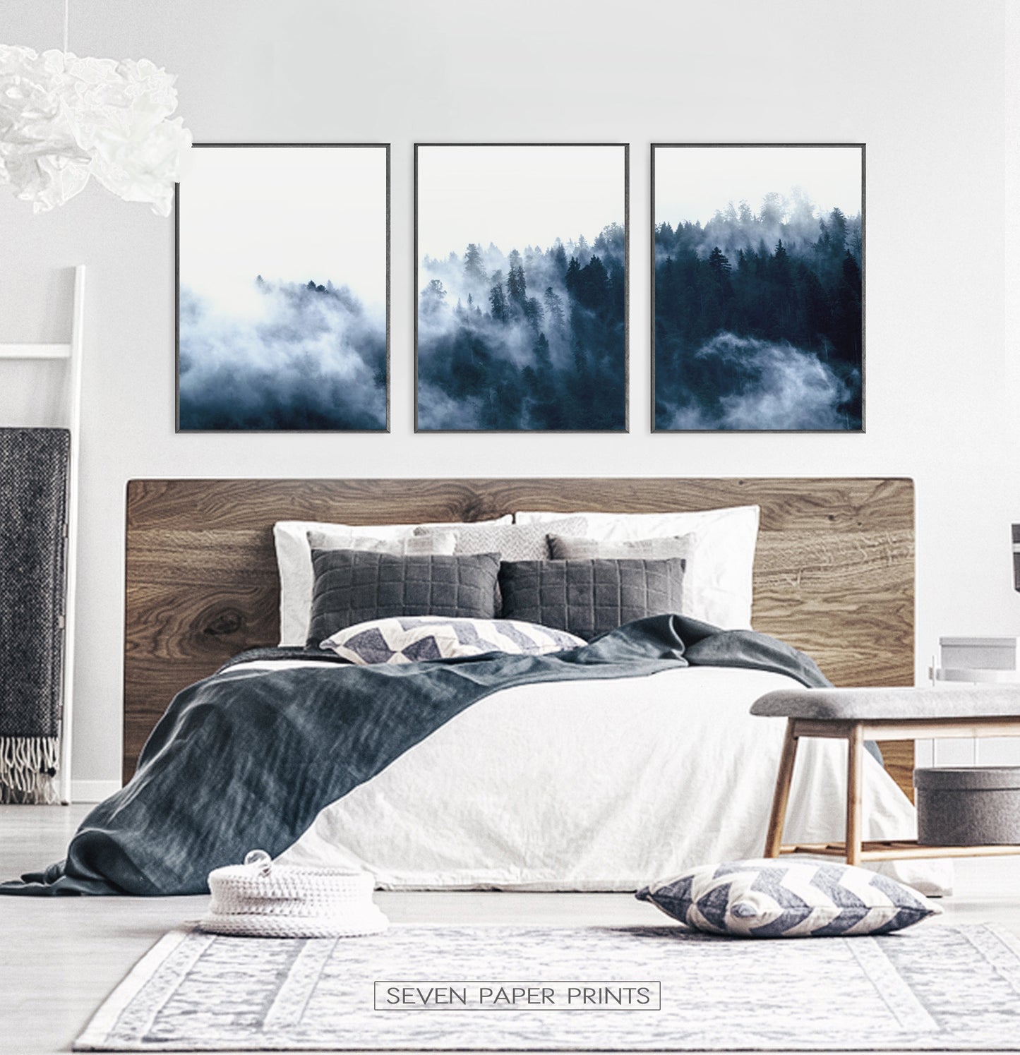 Misty Indigo Forest Landscape Set of 3 Digital Scenery