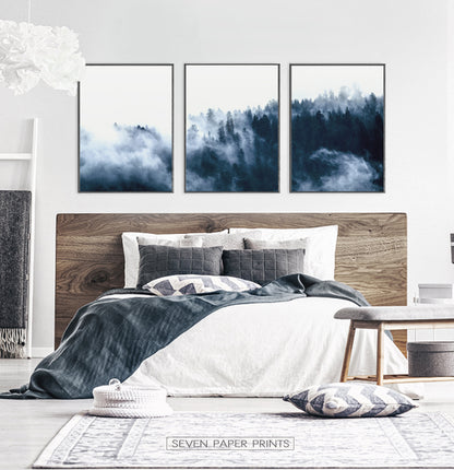 Misty Indigo Forest Landscape Set of 3 Digital Scenery