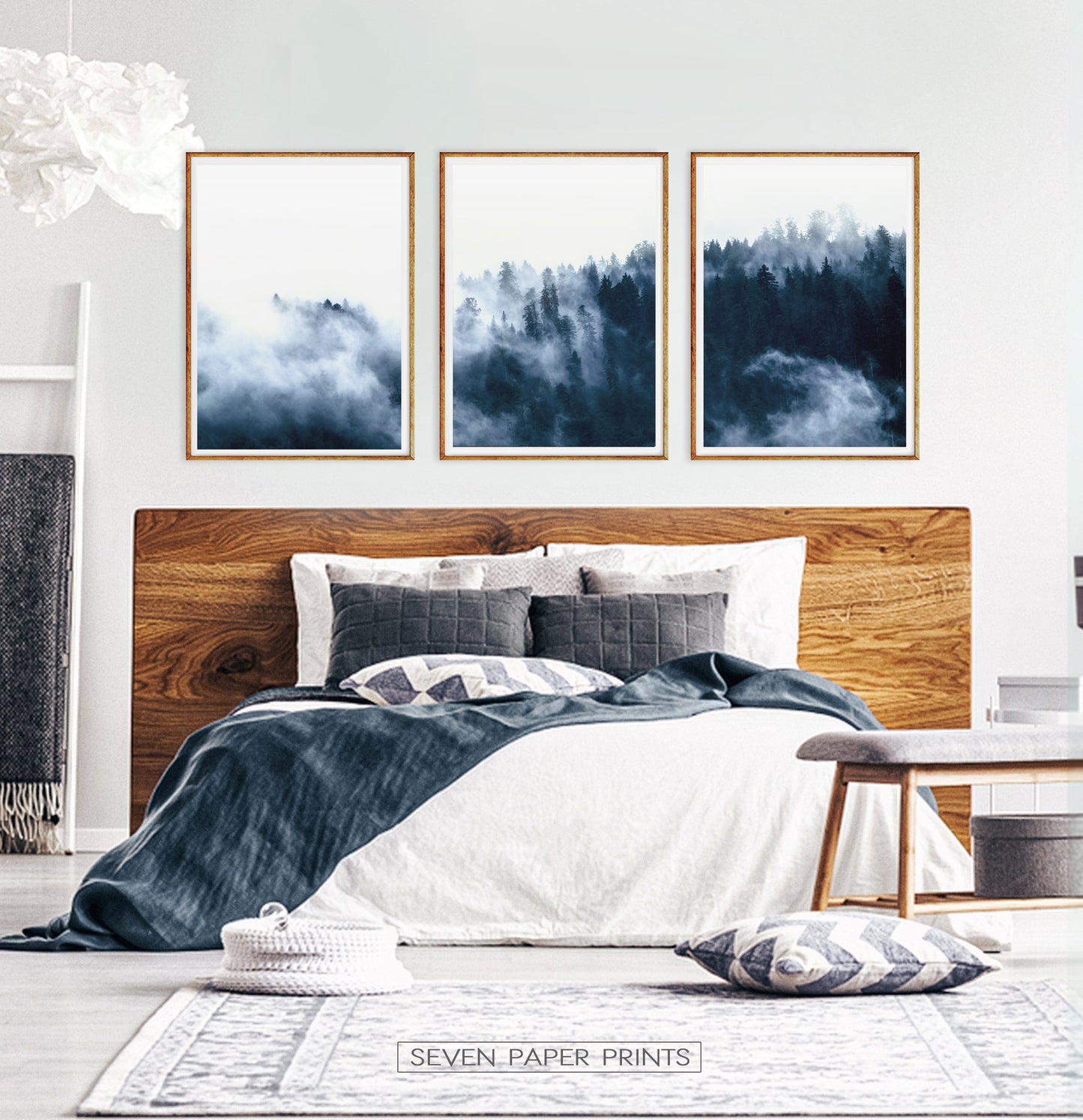 Misty Indigo Forest Landscape Set of 3 Digital Scenery