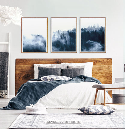 Misty Indigo Forest Landscape Set of 3 Digital Scenery
