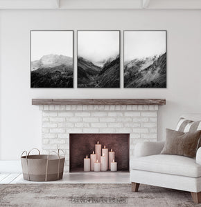 Black and White Mountain Landscape Set of 3 Wall Arts