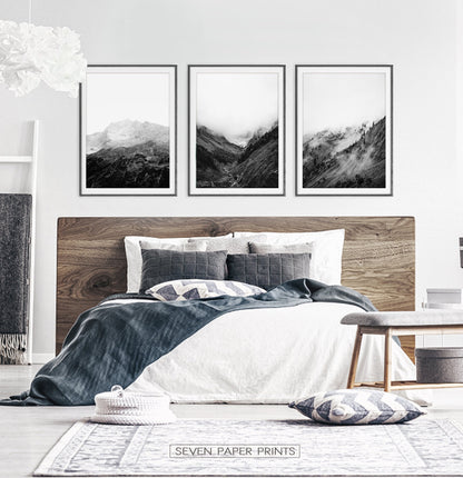 Black and White Mountain Landscape Set of 3 Wall Arts