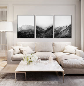 Black and White Mountain Landscape Set of 3 Wall Arts