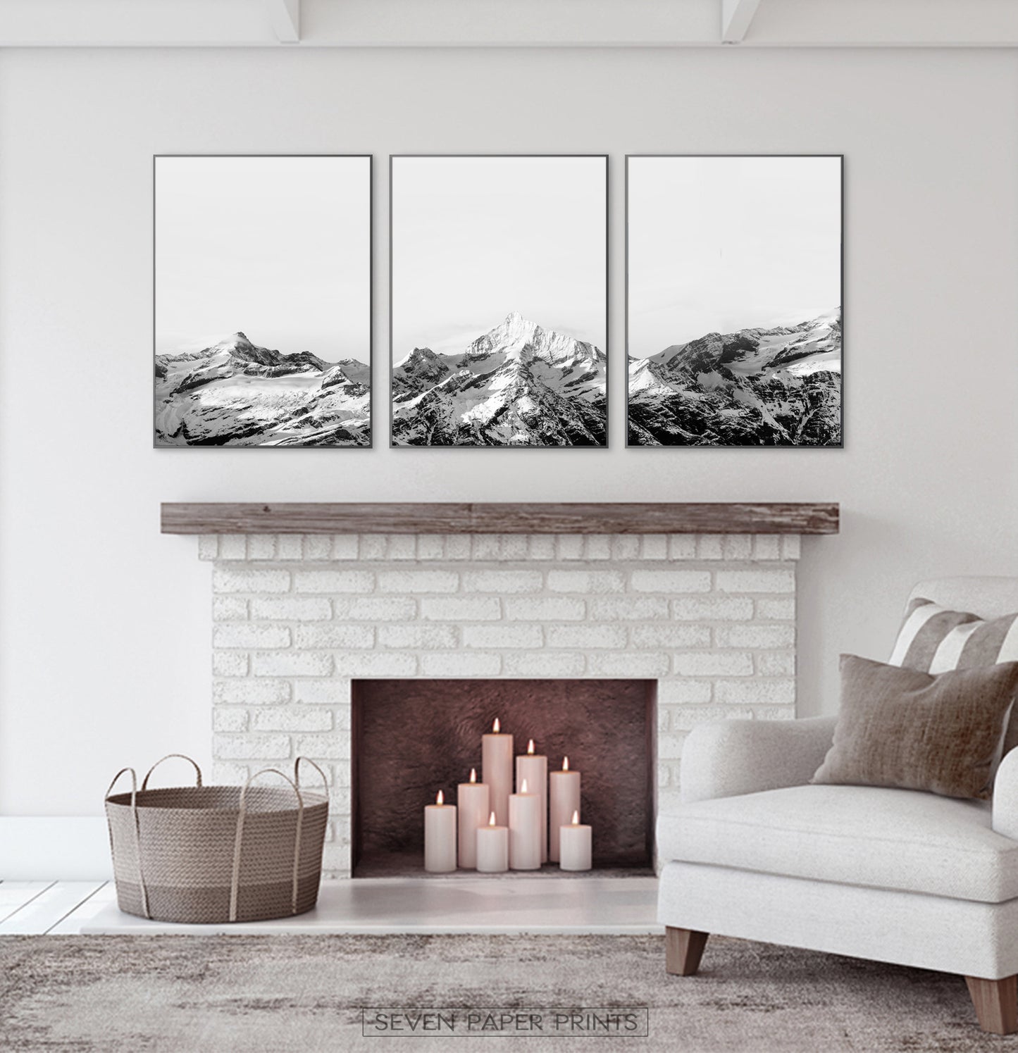 Mountain Landscape Black and White Wall Art Set of 3