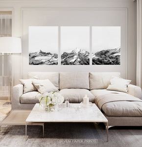 Mountain Landscape Black and White Wall Art Set of 3