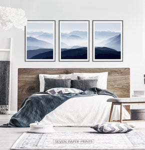 Blue Mountain Wall Art Set of 3 Modern Abstract Prints